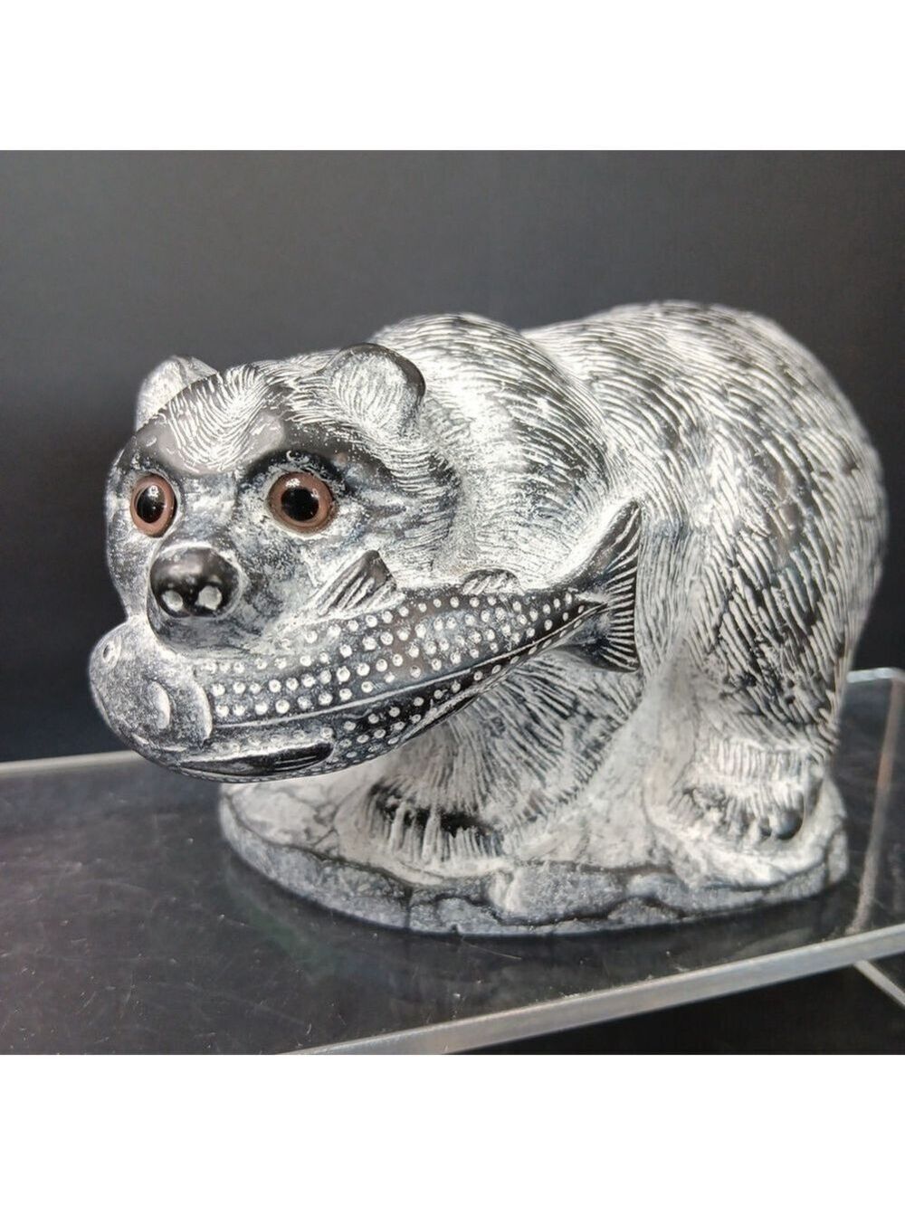 Aarktik Bear With Fish Carving Native American Sculpture Made In CANADA